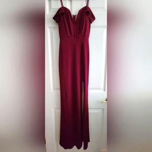 City Studios Juniors' Off-The-Shoulder Gown, Wine, 0